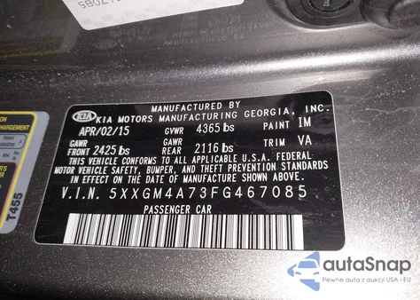 2015 Kia Optima Lx from USA, damaged, VIN 5XXGM4A73FG467085